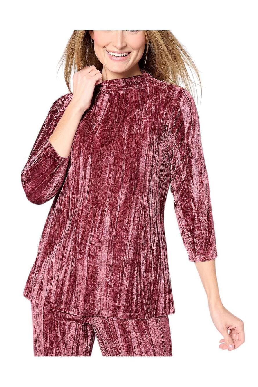 Isaac Mizrahi Live! Women's Crushed Velvet High Neck Top Spiced Wine - Regular